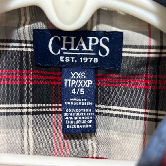 NWT Chaps Plaid Button Down Boys XXS 4-5, Red, White Black Christmas - Picture 2 of 8